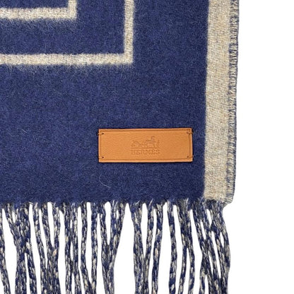 Hermes Scarf Eau Carre 03 Cashmere Beige Navy