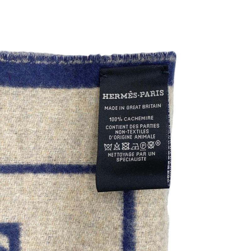 Hermes Scarf Eau Carre 03 Cashmere Beige Navy