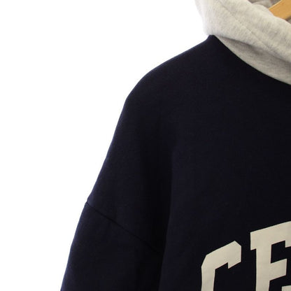 Celine Pullover Hoodie Sweatshirt Long Sleeve Layered Logo Print Navy Gray BB Sweater