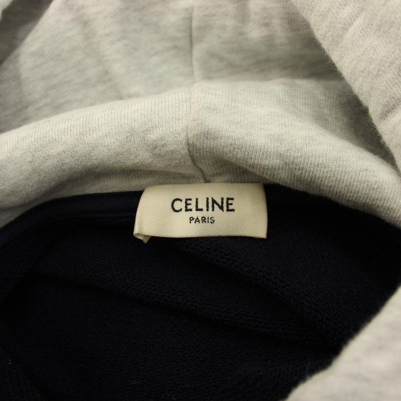 Celine Pullover Hoodie Sweatshirt Long Sleeve Layered Logo Print Navy Gray BB Sweater