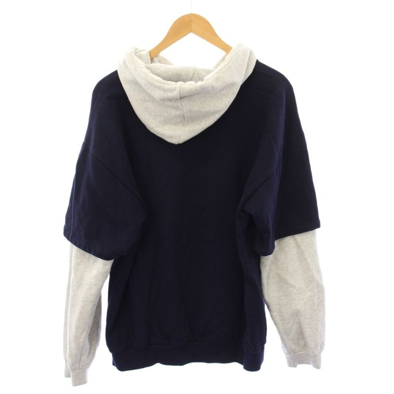 Celine Pullover Hoodie Sweatshirt Long Sleeve Layered Logo Print Navy Gray BB Sweater