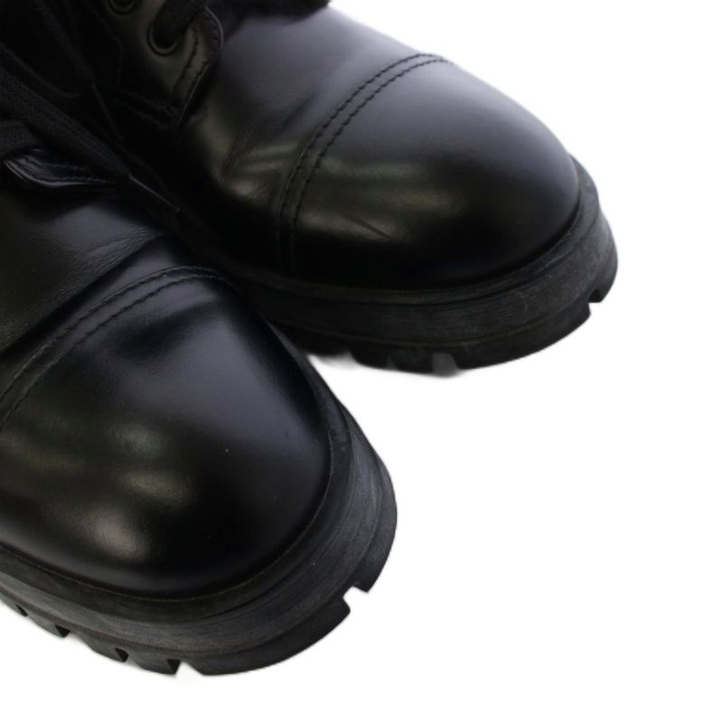Prada Short Boots Side Zip Lace Up 35 Black