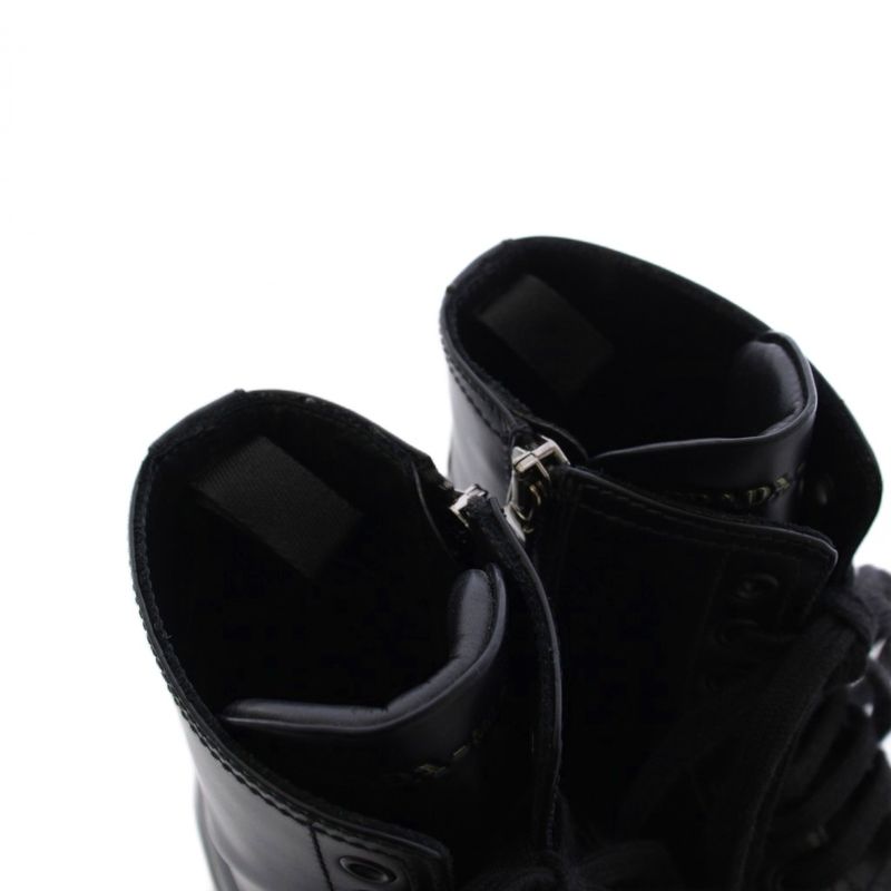 Prada Short Boots Side Zip Lace Up 35 Black