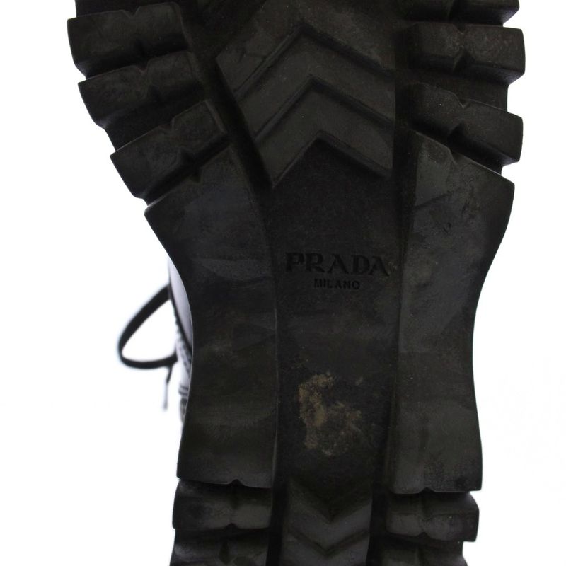 Prada Short Boots Side Zip Lace Up 35 Black