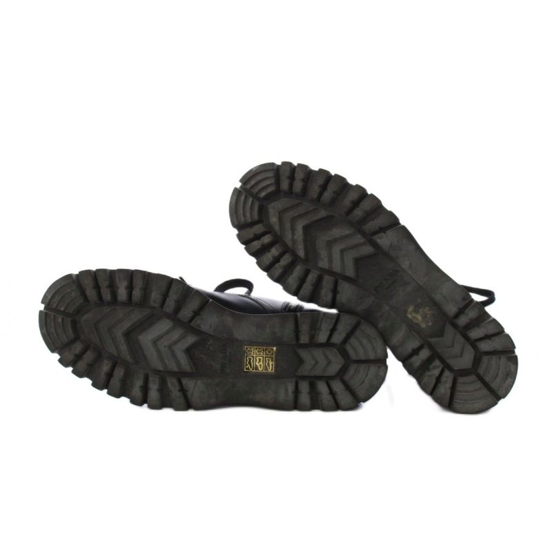 Prada Short Boots Side Zip Lace Up 35 Black