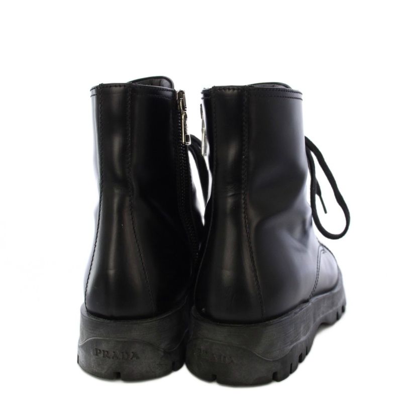 Prada Short Boots Side Zip Lace Up 35 Black