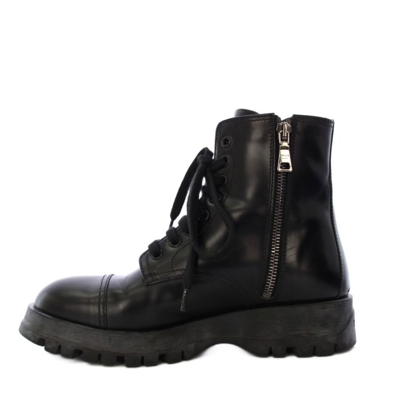 Prada Short Boots Side Zip Lace Up 35 Black