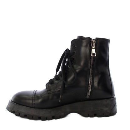 Prada Short Boots Side Zip Lace Up 35 Black