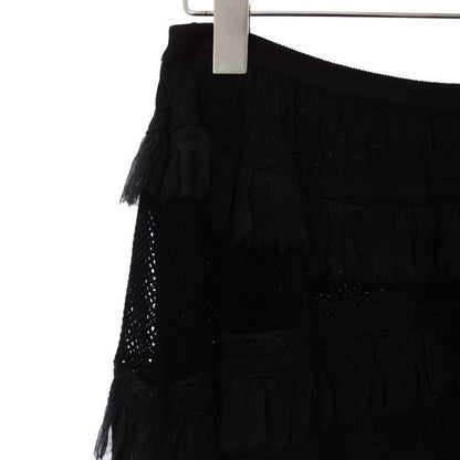 Chanel Easy Knee Length Waist Togo Stretch Ruffle Switch 38 Black BB Skirt
