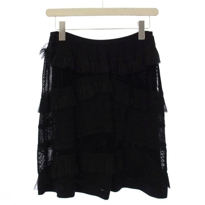 Chanel Easy Knee Length Waist Togo Stretch Ruffle Switch 38 Black BB Skirt
