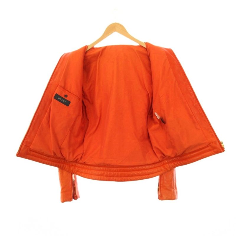 Gucci Era Single Rider Jacket Leather 46 Orange