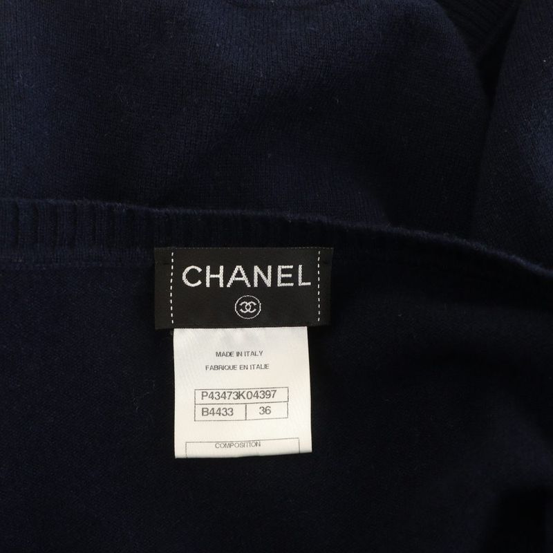 Chanel Knit Sweater Cashmere Lion Motif Embroidery CC Logo Long Sleeve 36
