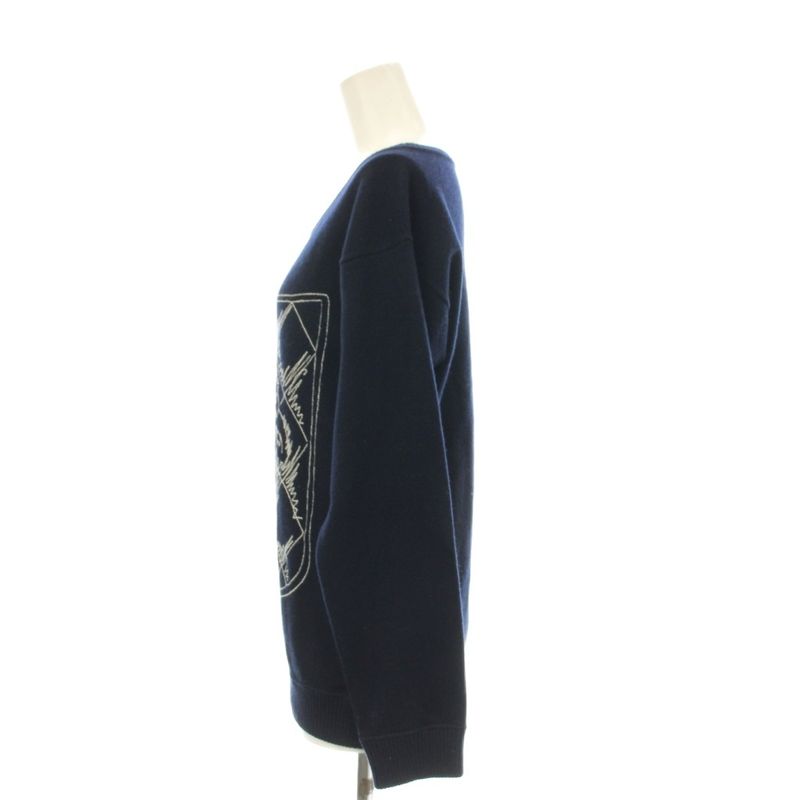 Chanel Knit Sweater Cashmere Lion Motif Embroidery CC Logo Long Sleeve 36