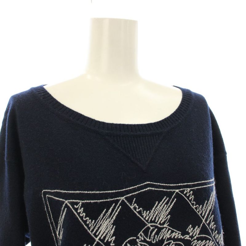 Chanel Knit Sweater Cashmere Lion Motif Embroidery CC Logo Long Sleeve 36