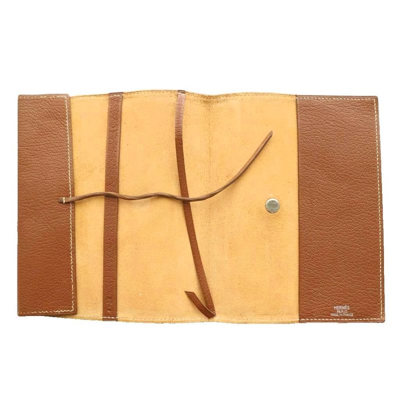 Hermes Leather Book Cover with Button Brown SS OS