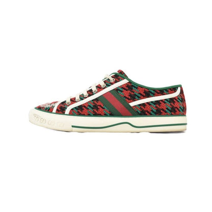 Gucci Tennis GG Logo Sherry Line Houndstooth Knit Canvas Low Cut Sneakers