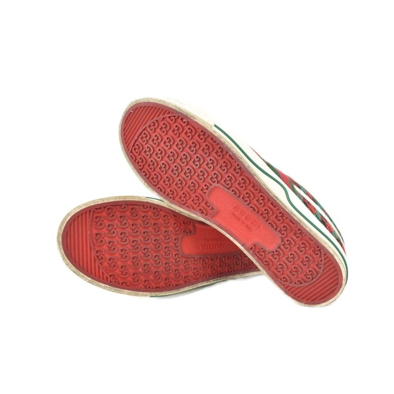 Gucci Tennis GG Logo Sherry Line Houndstooth Knit Canvas Low Cut Sneakers