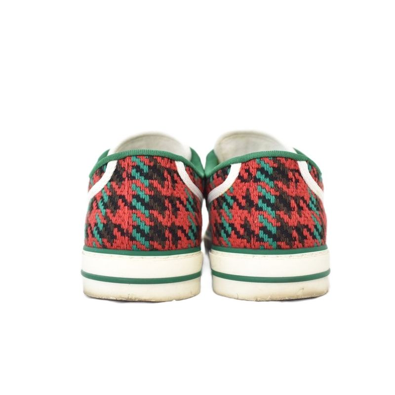Gucci Tennis GG Logo Sherry Line Houndstooth Knit Canvas Low Cut Sneakers
