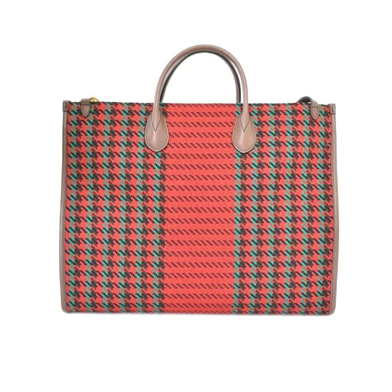 Gucci Interlocking Houndstooth Tweed Tote Shoulder Bag Red
