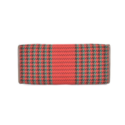 Gucci Interlocking Houndstooth Tweed Tote Shoulder Bag Red