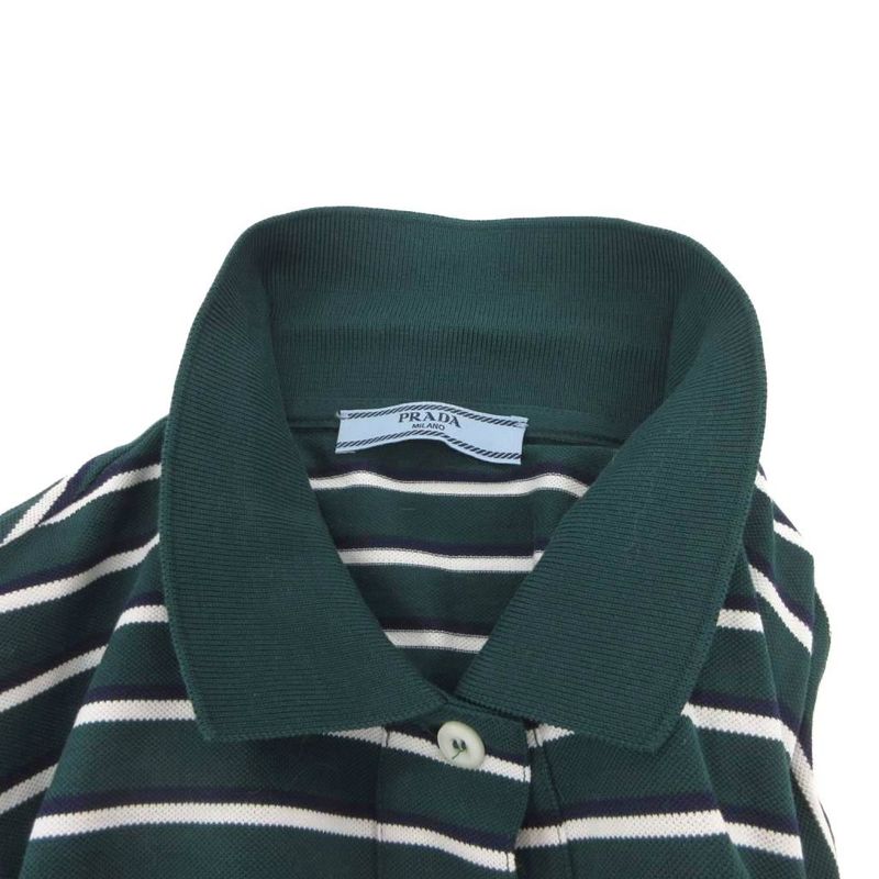 Prada Cropped Polo Shirt Cotton Pique Short Sleeve Border Triangle Logo Patch