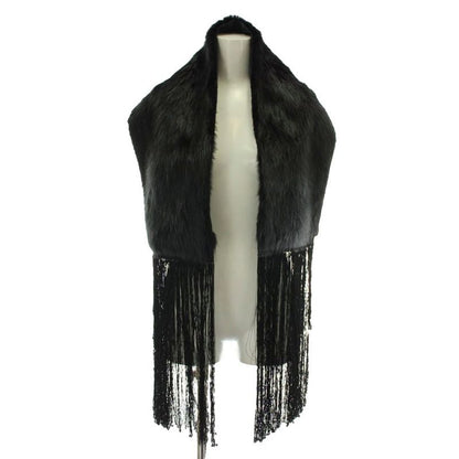 Gucci Tippet Scarf Shawl Fur Beaver Silk Fringe Black