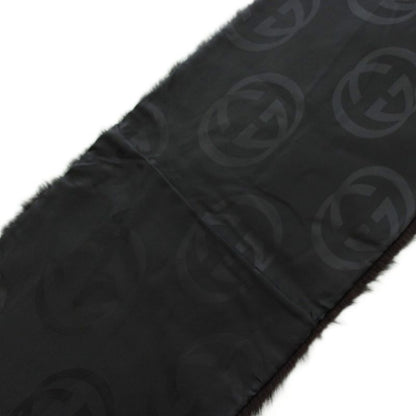 Gucci Tippet Scarf Shawl Fur Beaver Silk Fringe Black