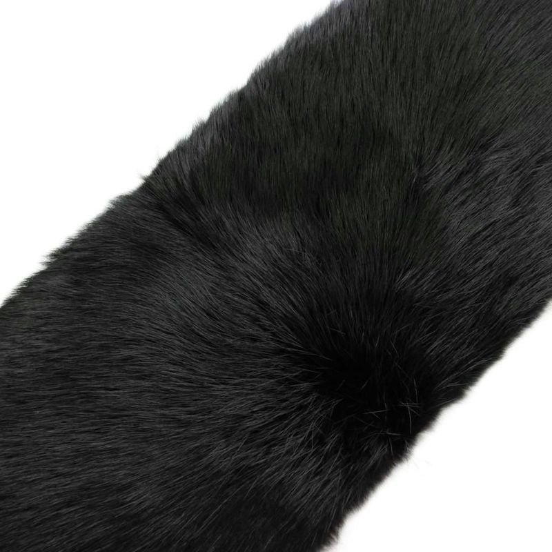 Gucci Tippet Scarf Shawl Fur Beaver Silk Fringe Black
