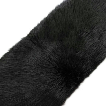 Gucci Tippet Scarf Shawl Fur Beaver Silk Fringe Black