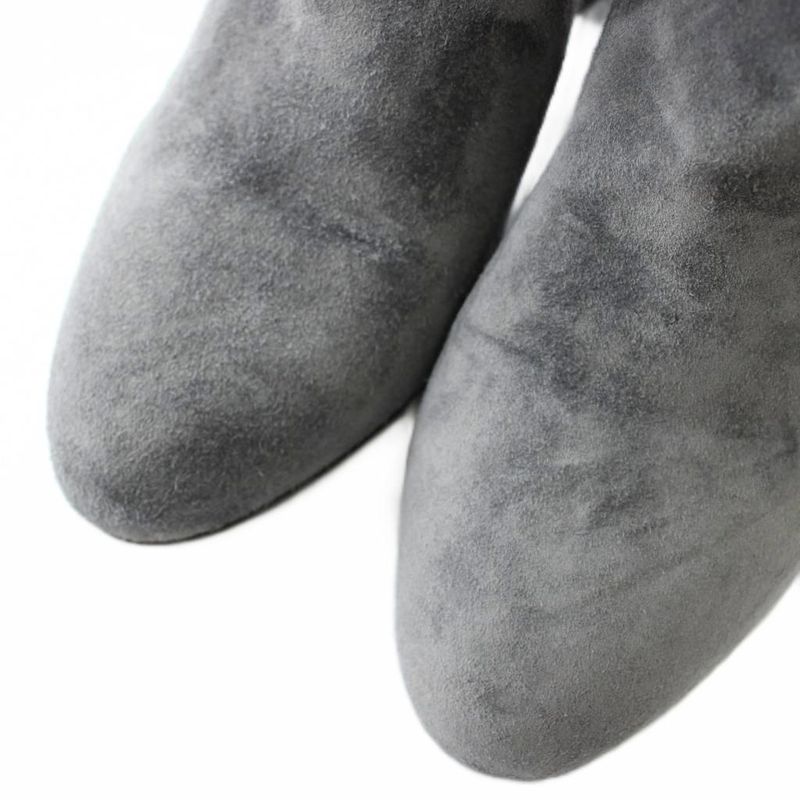 Chanel Long Boots Suede Round Toe Chunky Heel CC Logo 35.5