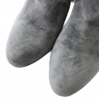 Chanel Long Boots Suede Round Toe Chunky Heel CC Logo 35.5