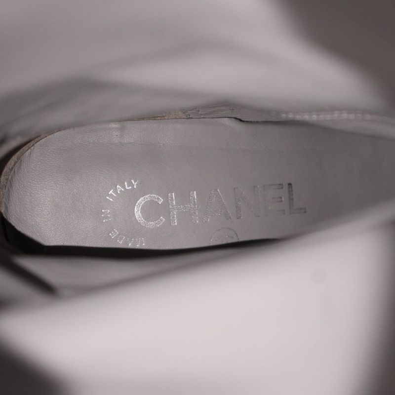 Chanel Long Boots Suede Round Toe Chunky Heel CC Logo 35.5