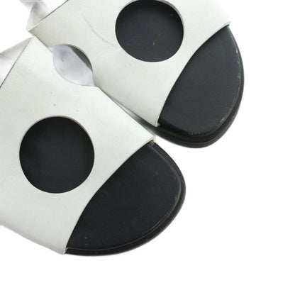 Hermes Edit Slide Sandals Flat Logo Leather 36 White Black