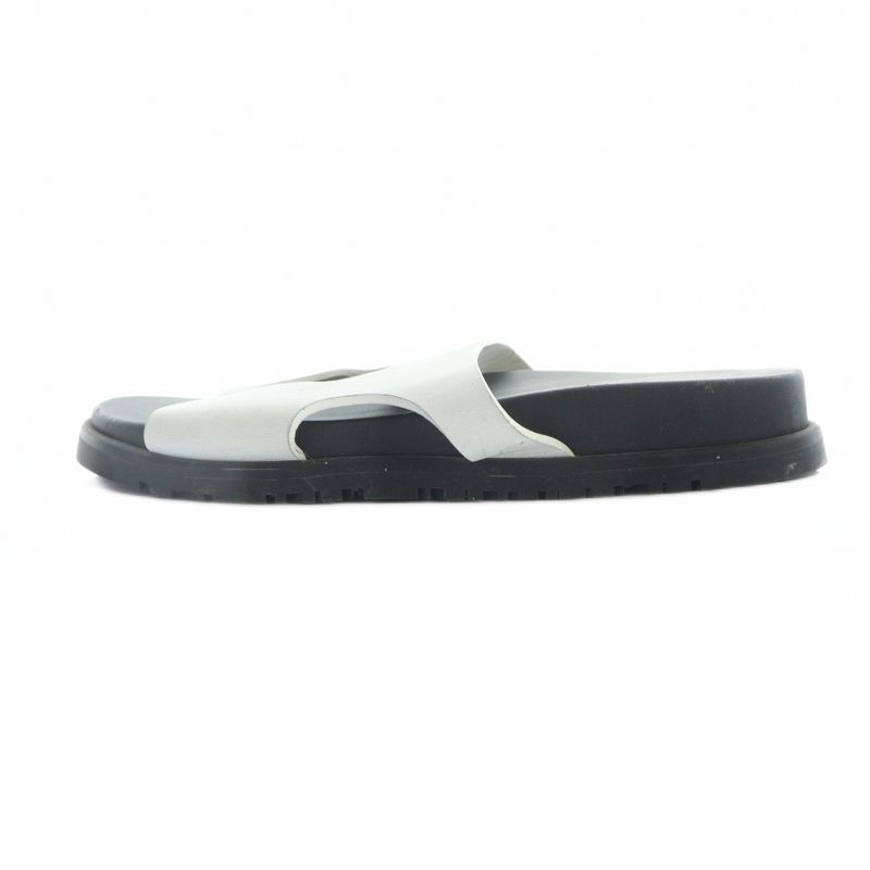 Hermes Edit Slide Sandals Flat Logo Leather 36 White Black