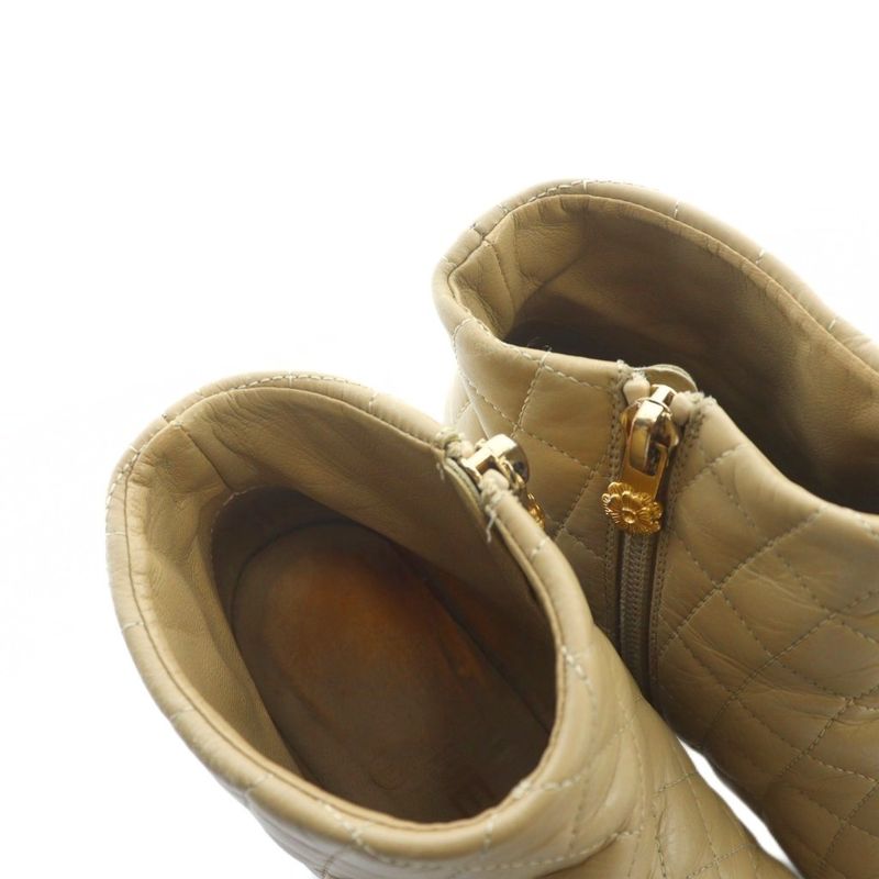 Chanel Booty Boots Quilted Bicolor Leather 35.5 Beige