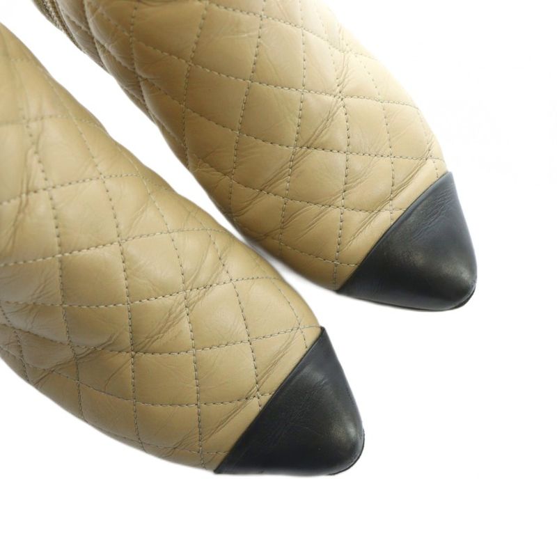 Chanel Booty Boots Quilted Bicolor Leather 35.5 Beige