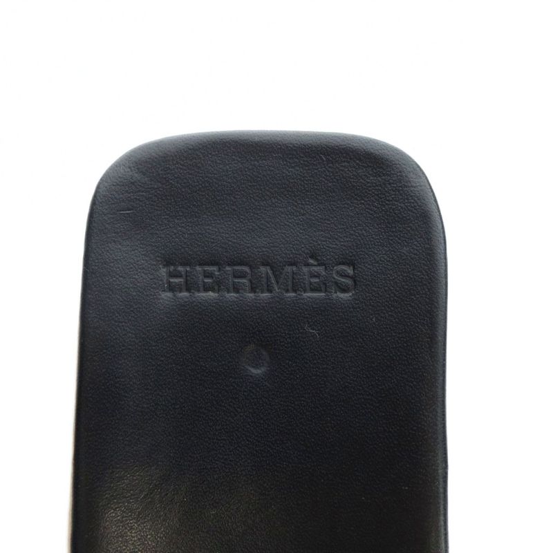 Hermes Evelyne Wood Sandals Mule Perforated Logo 36 Black