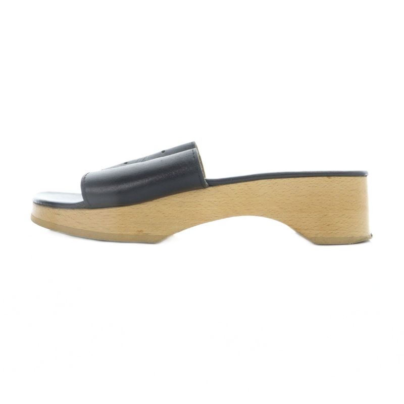 Hermes Evelyne Wood Sandals Mule Perforated Logo 36 Black