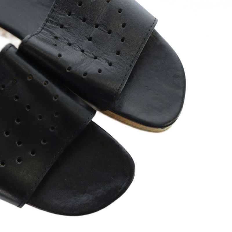 Hermes Evelyne Wood Sandals Mule Perforated Logo 36 Black