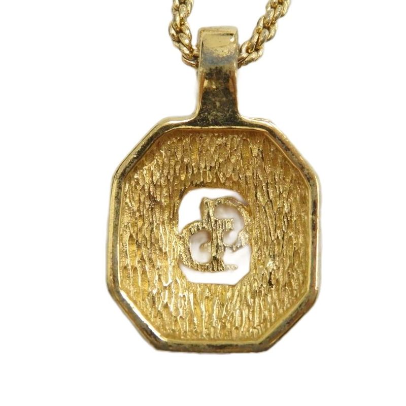 Dior Necklace Pendant Logo Rhinestone Gold