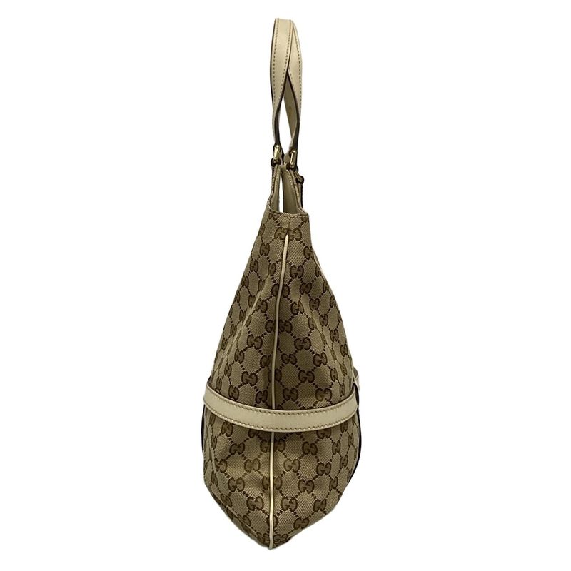 Gucci Tote GG Pattern Beige Dark Brown White Leather