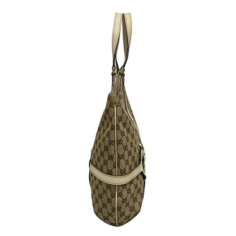 Gucci Tote GG Pattern Beige Dark Brown White Leather