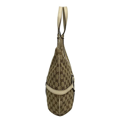 Gucci Tote GG Pattern Beige Dark Brown White Leather
