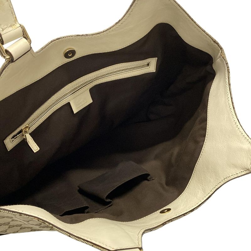 Gucci Tote GG Pattern Beige Dark Brown White Leather