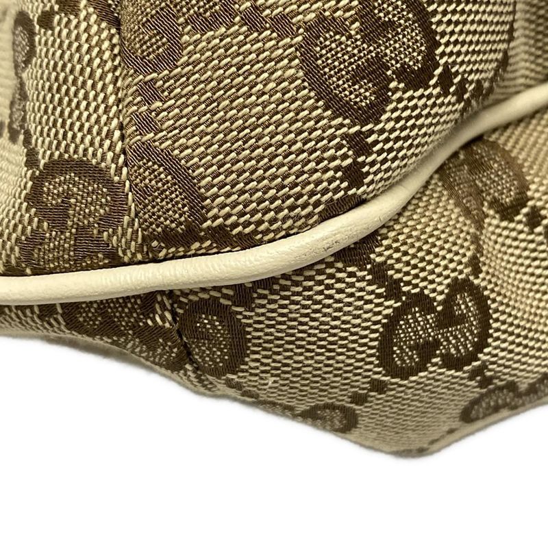 Gucci Tote GG Pattern Beige Dark Brown White Leather