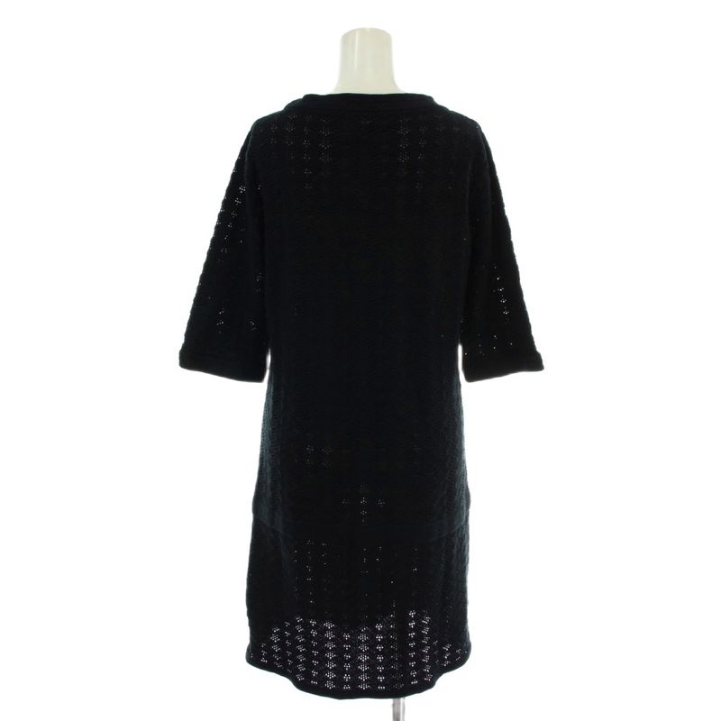 Chanel Dress Knit 3/4 Sleeve Knee Length CC Logo 36 S Black