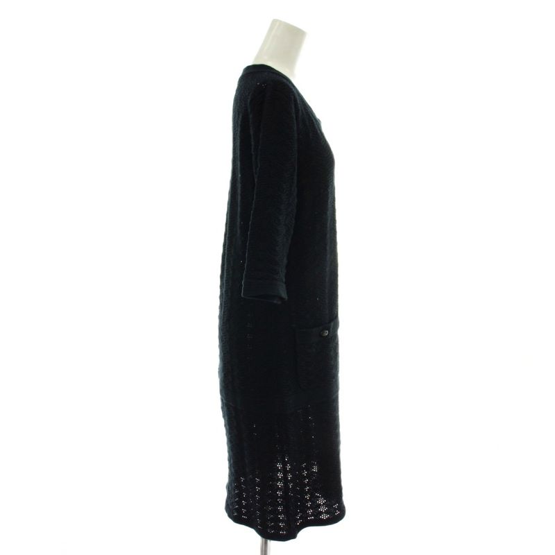 Chanel Dress Knit 3/4 Sleeve Knee Length CC Logo 36 S Black
