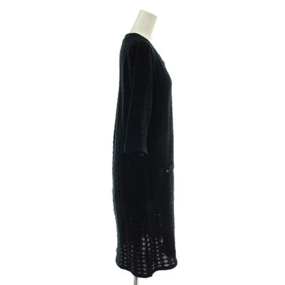 Chanel Dress Knit 3/4 Sleeve Knee Length CC Logo 36 S Black