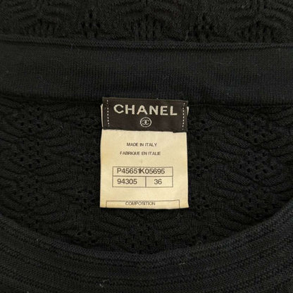 Chanel Dress Knit 3/4 Sleeve Knee Length CC Logo 36 S Black