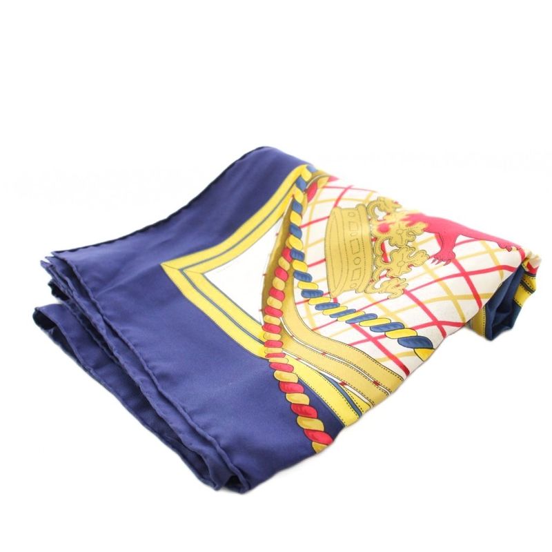 Hermes Carre 90 Grande Tenue Horse Formal Wear Scarf All Over Pattern Logo Navy